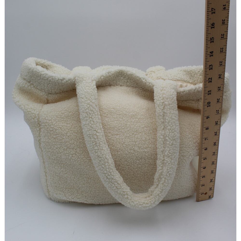 Gap Sherpa Tote Bag Cream Fleece Large Overnight Travel Cozy Minimalist Teddy - Picture 4 of 9